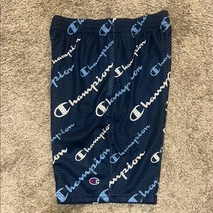 Champion Dark Blue Mesh Shorts with White and blue Logo